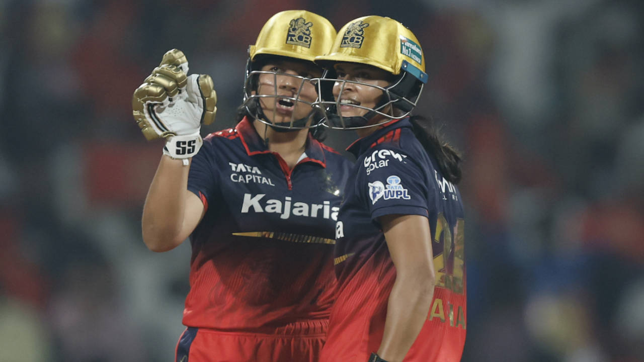 Richa Ghosh and Radha Yadav added 105 off 66 balls for the fifth wicket, Gujarat Giants vs Royal Challengers Bengaluru, WPL, Navi Mumbai, January 16, 2026