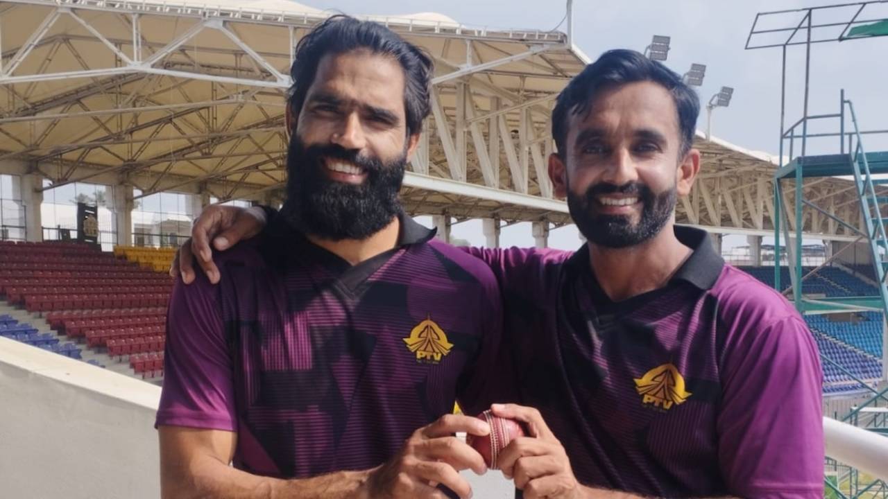 Ali Usman (right) and Amad Butt took ten wickets between them to dismiss SNGPL for 37, PTV vs SNGPL, President's Cup, Karachi, January 17, 2026 