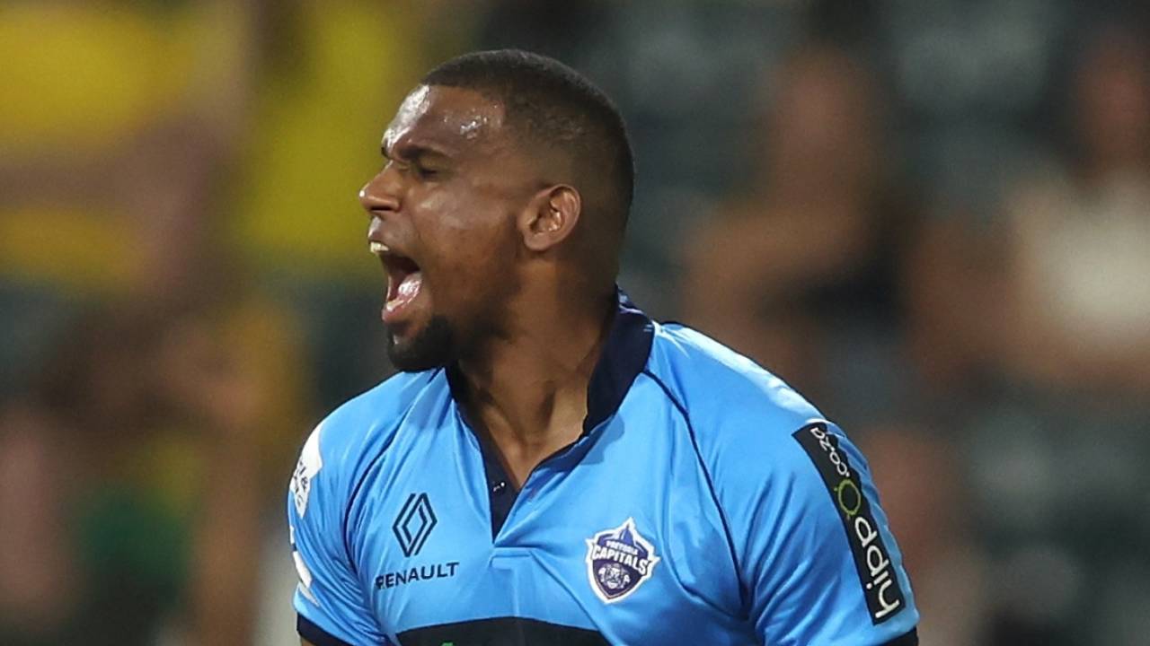 Lizaad Williams is pumped after picking up a wicket, Joburg Super Kings vs Pretoria Capitals, SA20, Johannesburg, January 17, 2026