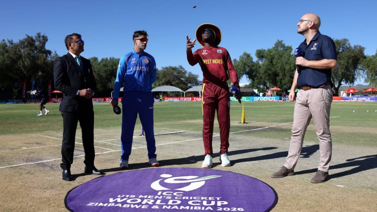 Mahboob Khan and Joshua Dorne at the toss, Afghanistan vs West Indies, Under-19 World Cup, Windhoek, January 18, 2026