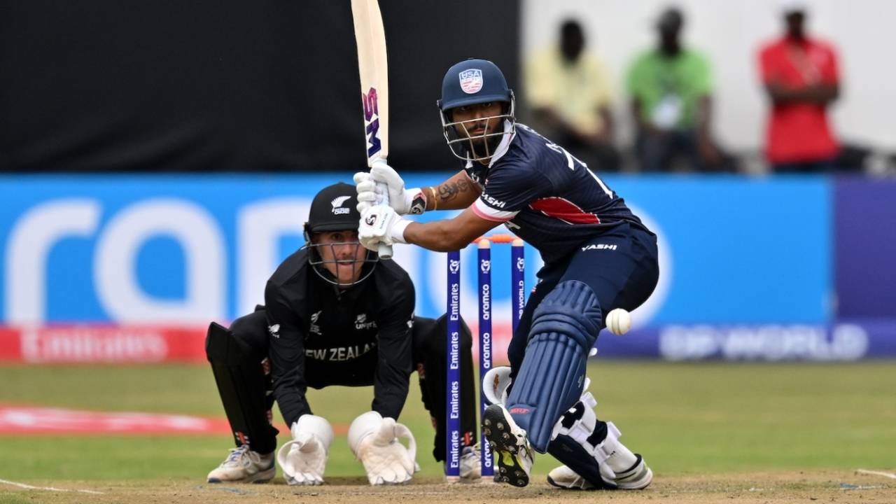 Nitish Sudini lines up to hit the ball, New Zealand vs USA, Under-19 World Cup, Bulawayo, January 18, 2026