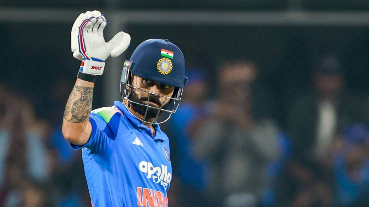 Virat Kohli acknowledges the crowd after reaching his fifty, India vs New Zealand, 3rd ODI, Indore, January 18, 2026