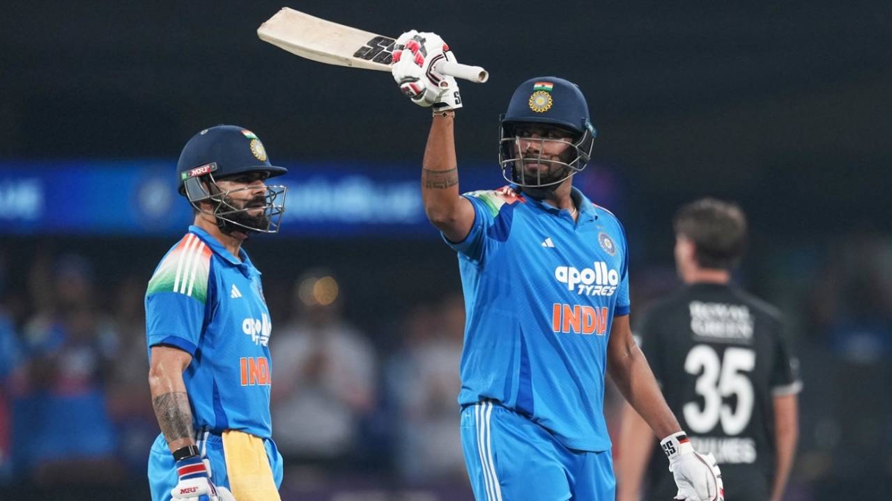 Harshit Rana celebrates his maiden fifty as Virat Kohli looks on, India vs New Zealand, 3rd ODI, Indore, January 18, 2026