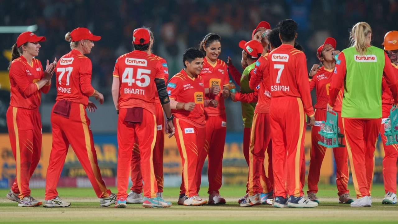 The Gujarat Giants players celebrate a wicket, Gujarat Giants vs Royal Challengers Bengaluru, WPL 2026, January 19, 2026