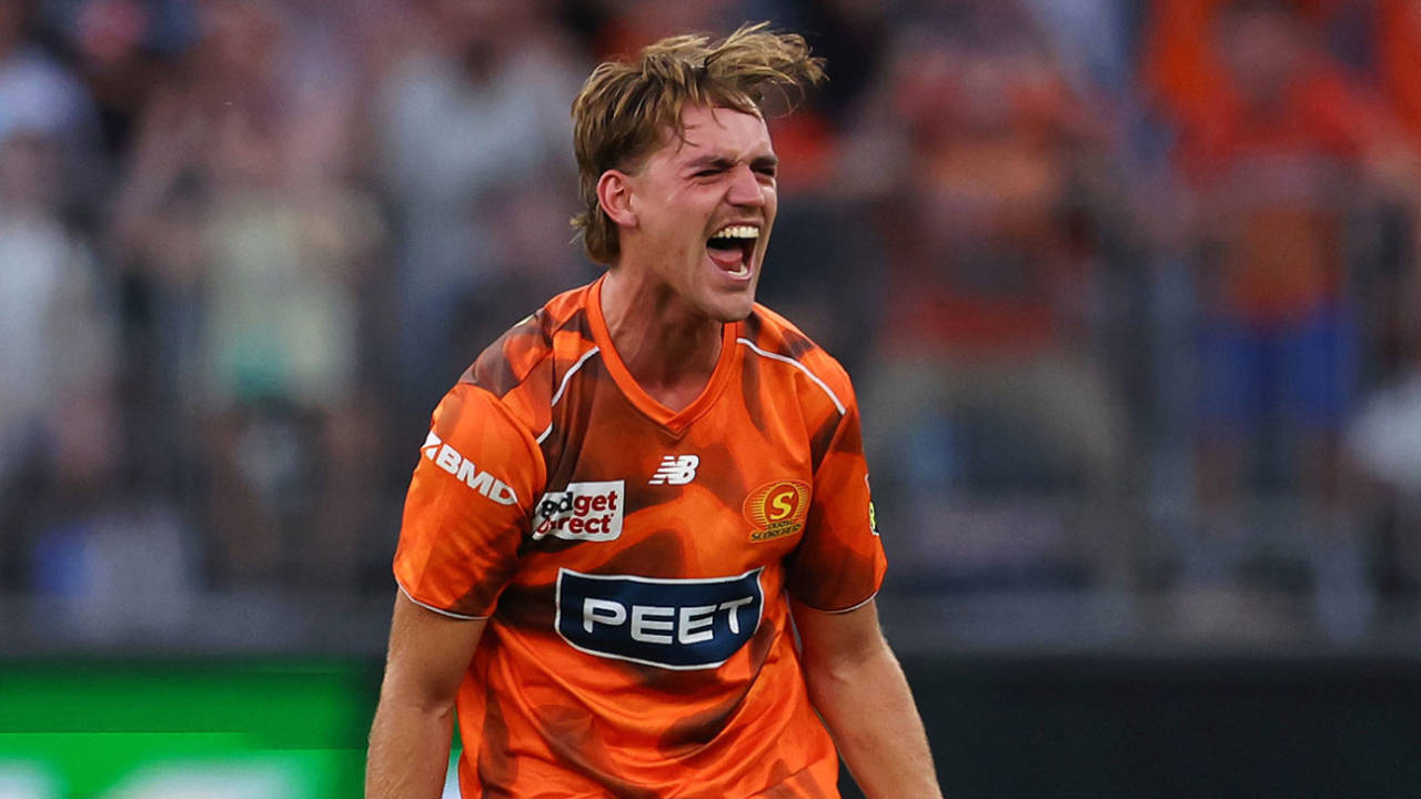 Mahli Beardman was pumped after removing Steven Smith, Perth Scorchers vs Sydney Sixers, BBL, Qualifier, Optus Stadium, January 20, 2026