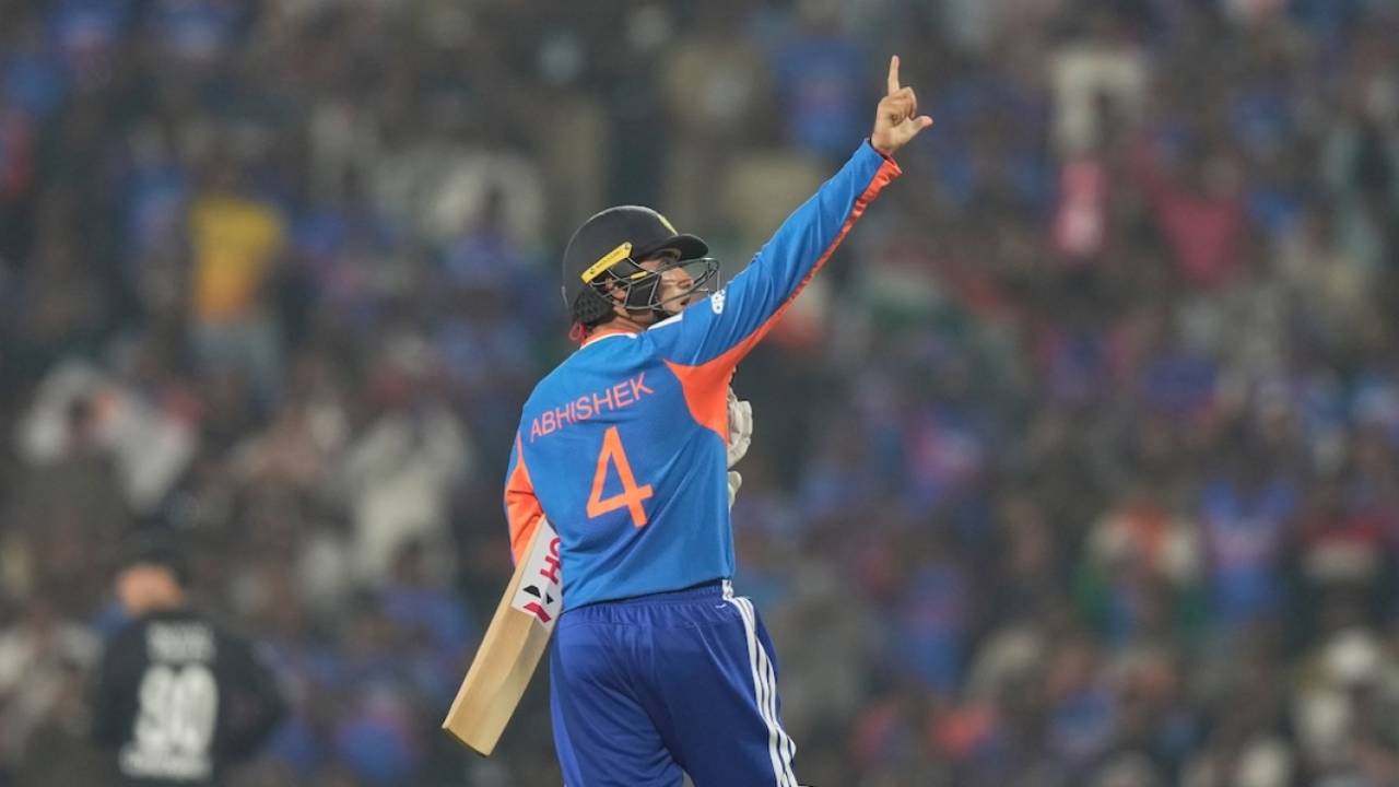 Abhishek Sharma celebrates his 22-ball fifty, India vs New Zealand, 1st T20I, Nagpur, January 21, 2026