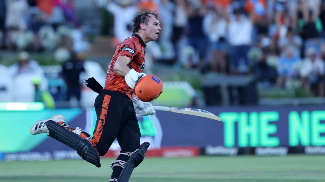 Tristan Stubbs after hitting the winning runs for Sunrisers Eastern Cape, Pretoria Capitals vs Sunrisers Eastern Cape, SA20, Final, Cape Town, January 25, 2026