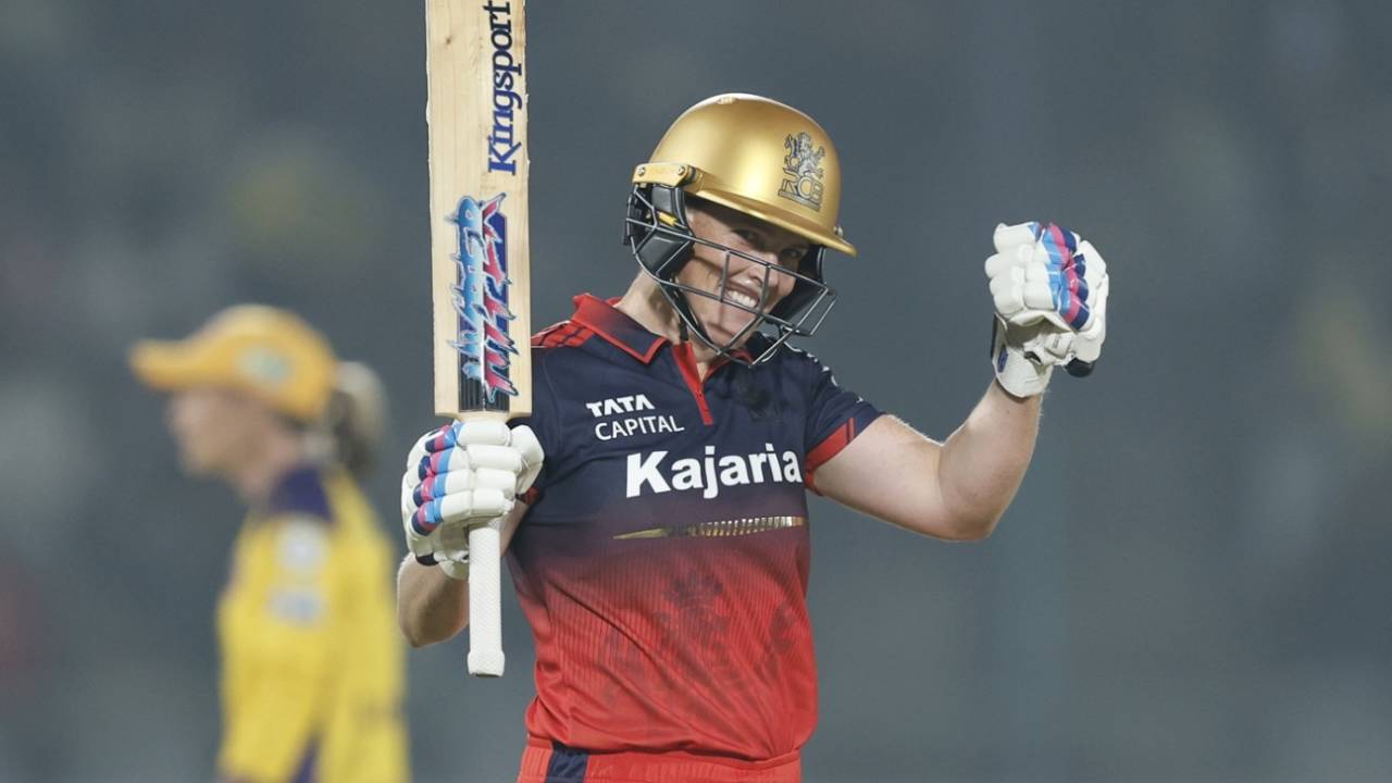Grace Harris celebrates her second half-century of the season, UP Warriorz vs Royal Challengers Bengaluru, WPL, Vadodara, January 29, 2026