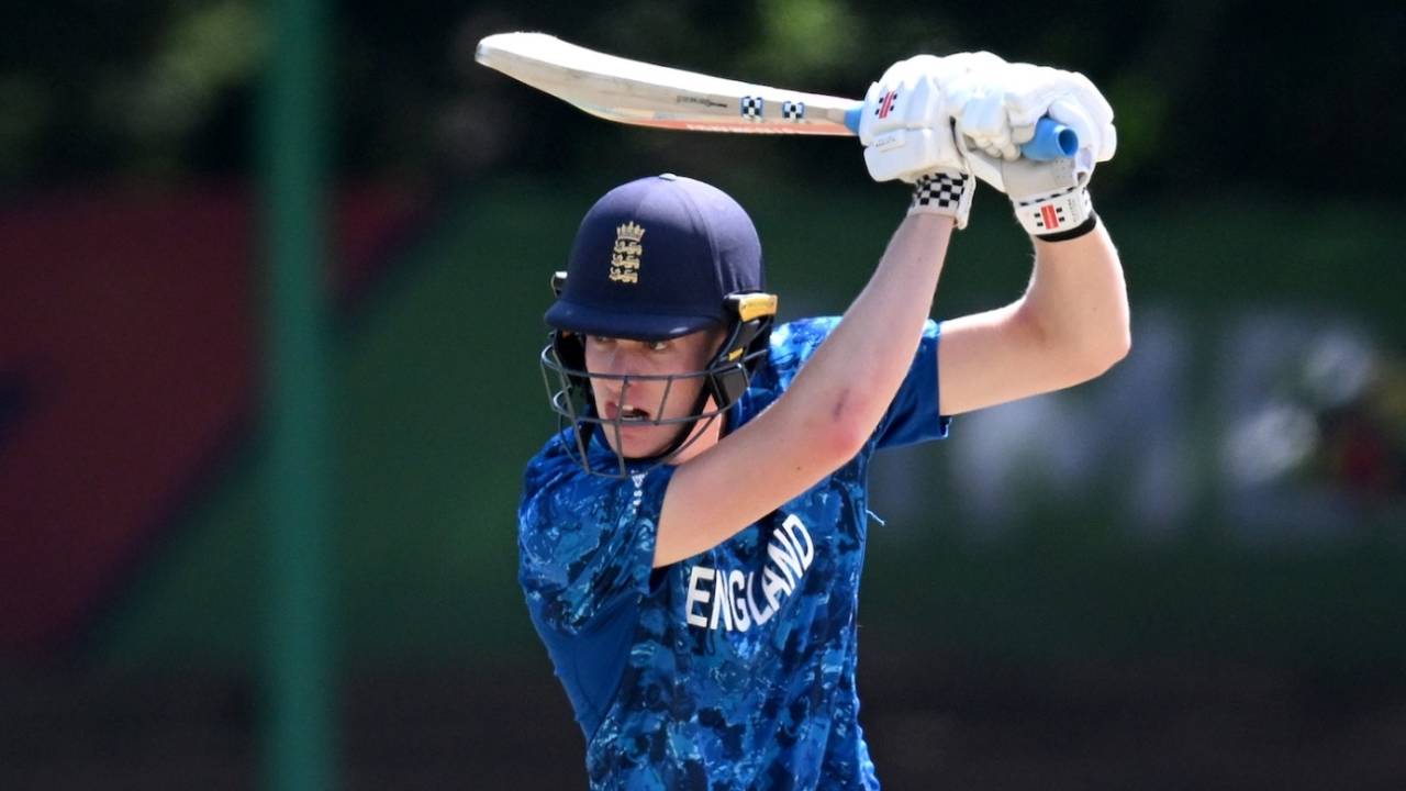 Ben Dawkins plays towards point, England vs New Zealand, Under-19 World Cup, Bulawayo, January 30, 2026