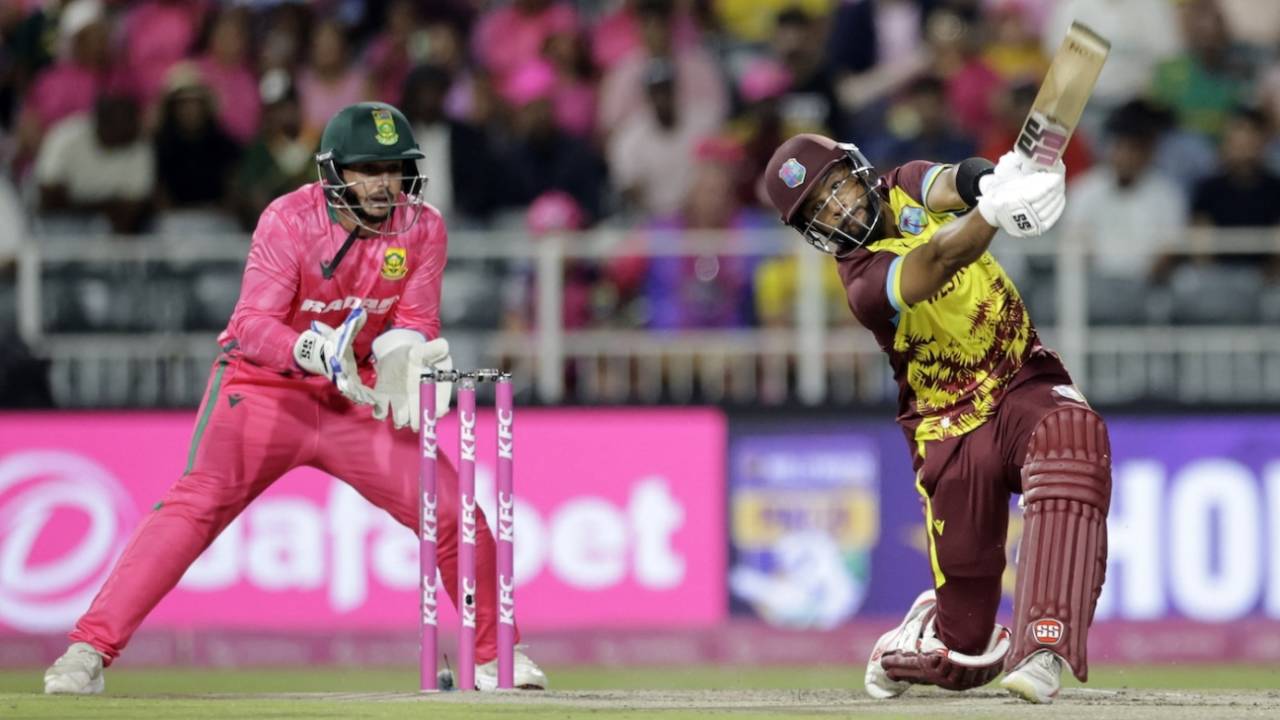 Shai Hope goes after the ball early on, South Africa vs West Indies, 3rd T20I, Johannesburg, January 31, 2026