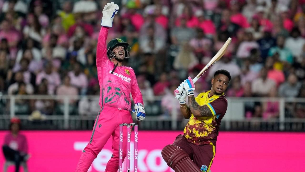 Shimron Hetmyer goes for a big shot, South Africa vs West Indies, 3rd T20I, Johannesburg, January 31, 2026