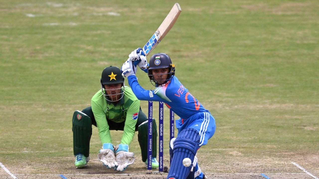 Vedant Trivedi shapes to hit out, India vs Pakistan, Under-19 World Cup, Bulawayo, February 1, 2026