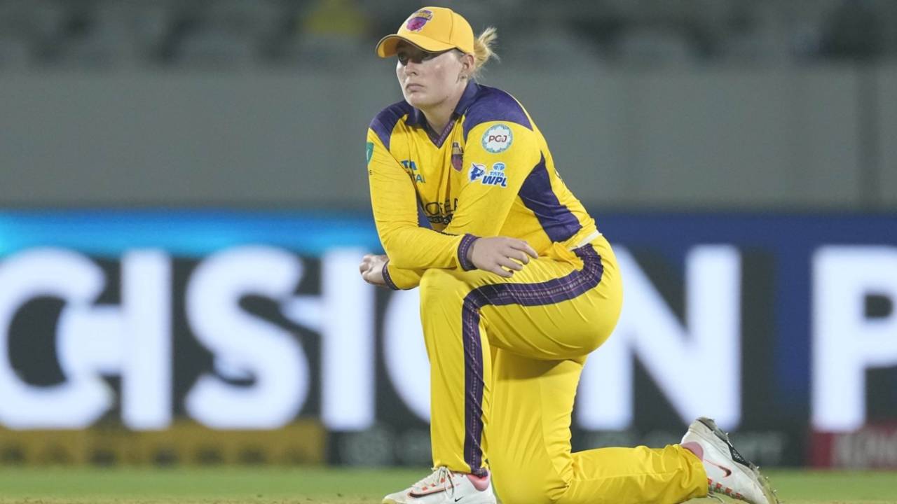 Sophie Ecclestone reacts after dropping Laura Wolvaardt, UP Warriorz vs Delhi Capitals, WPL, Vadodara, February 1, 2026