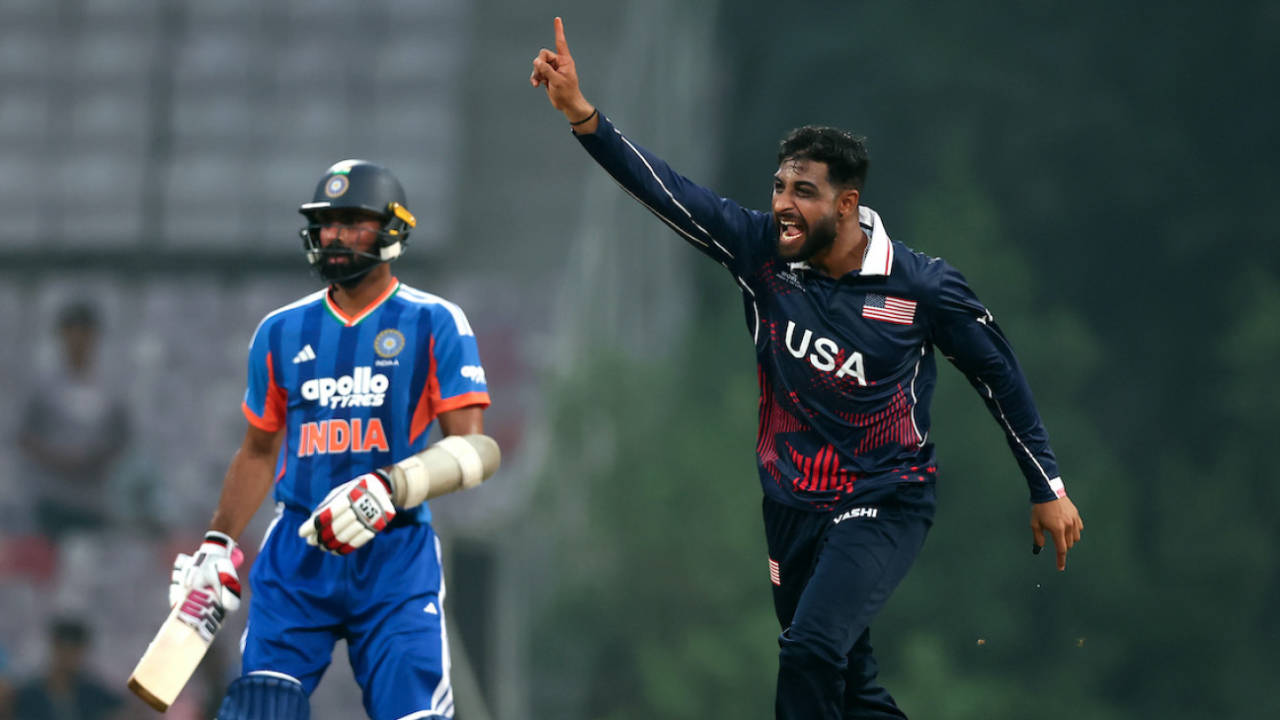 Shubham Ranjane celebrates a wicket, India A vs USA, Navi Mumbai, ICC Men's T20 World Cup Warm-up, February 02, 2026,