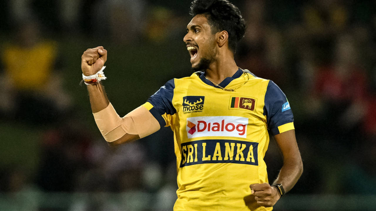 Matheesha Pathirana celebrates an early breakthrough, Sri Lanka vs England, 3rd T20I, Pallekele, February 3, 2026