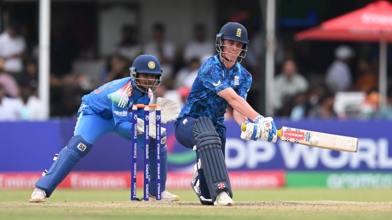 Ben Mayes goes for the reverse, England vs India, Under-19 men's World Cup final, Harare, February 6, 2026