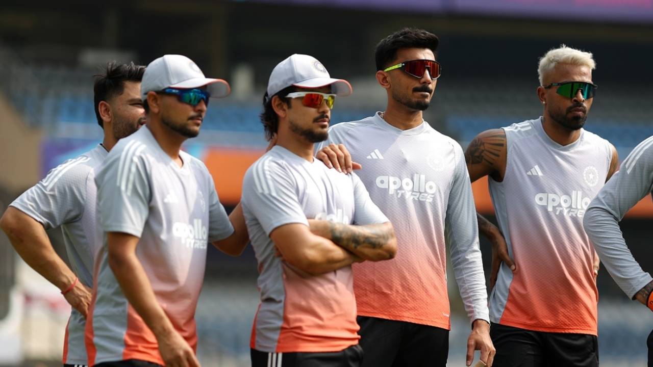 Axar Patel, Hardik Pandya, Rinku Singh, Ishan Kishan and Kuldeep Yadav look on at a training session, T20 World Cup 2026, Mumbai, February 6, 2026