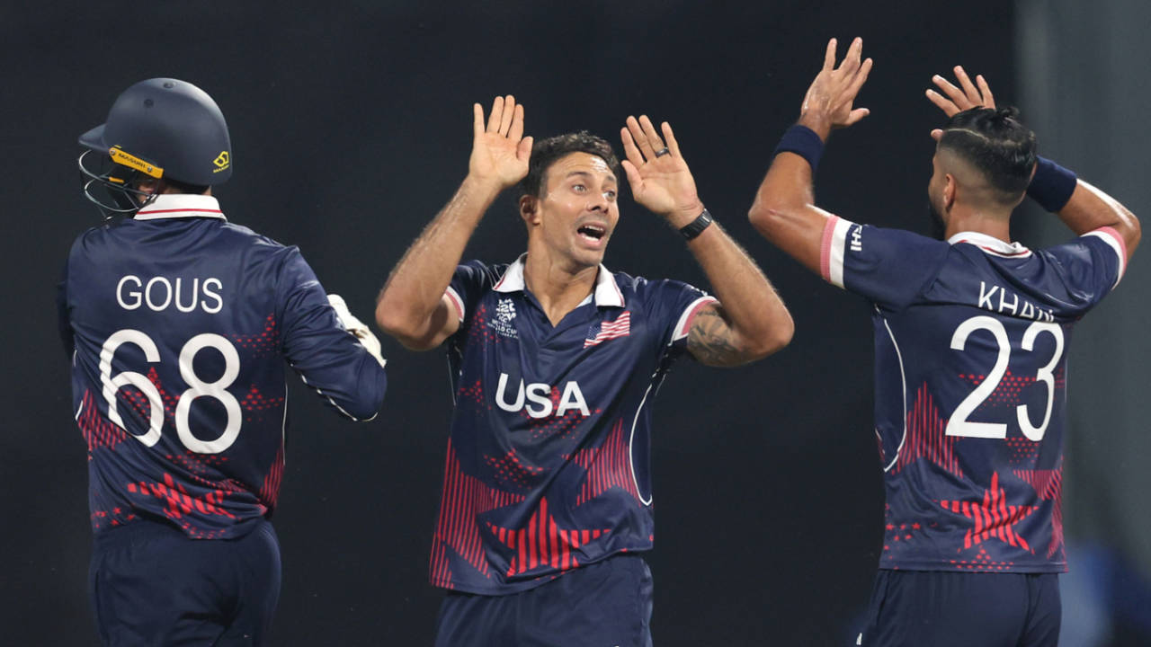 Ali Khan celebrates USA's first wicket, India vs USA, T20 World Cup 2026, Group A, Mumbai, February 7, 2026
