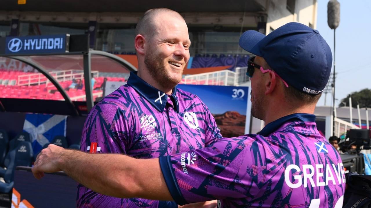 Michael Leask celebrates after the win, Italy vs Scotland, Men's T20 World Cup, Kolkata, February 9, 2026