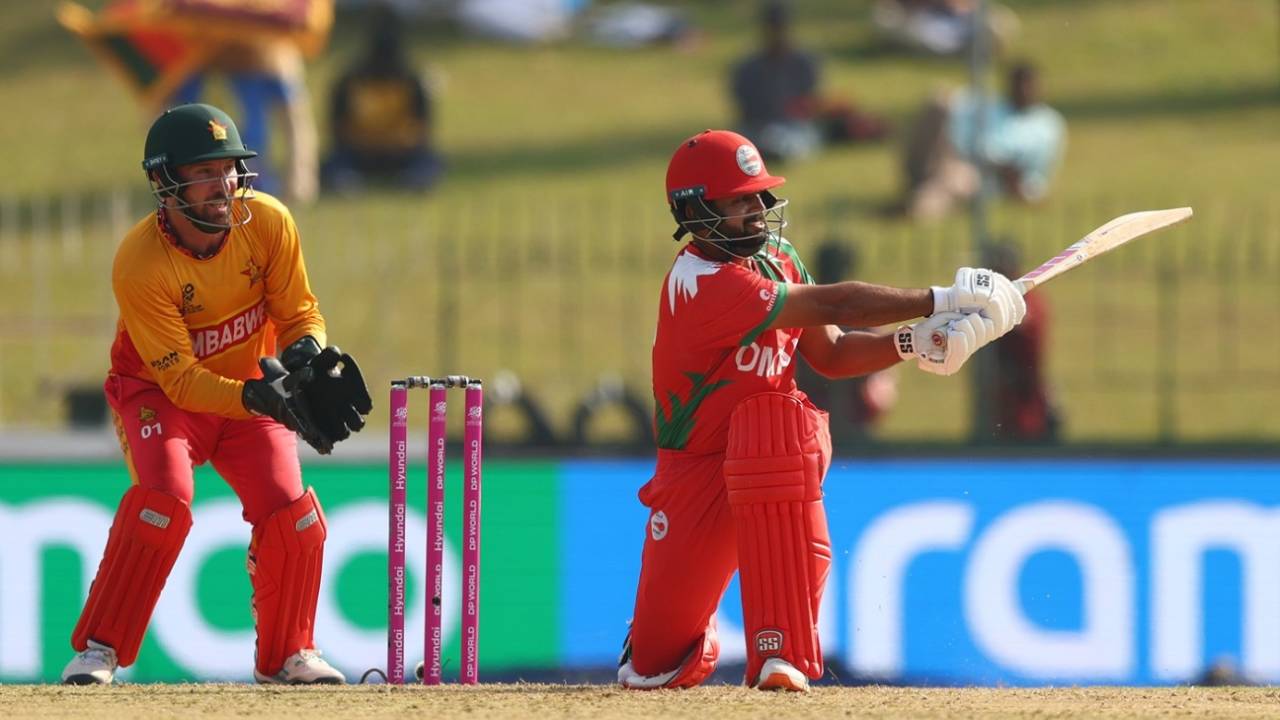 Vinayak Shukla sweeps one away, Oman vs Zimbabwe, T20 World Cup, Colombo, February 9, 2026