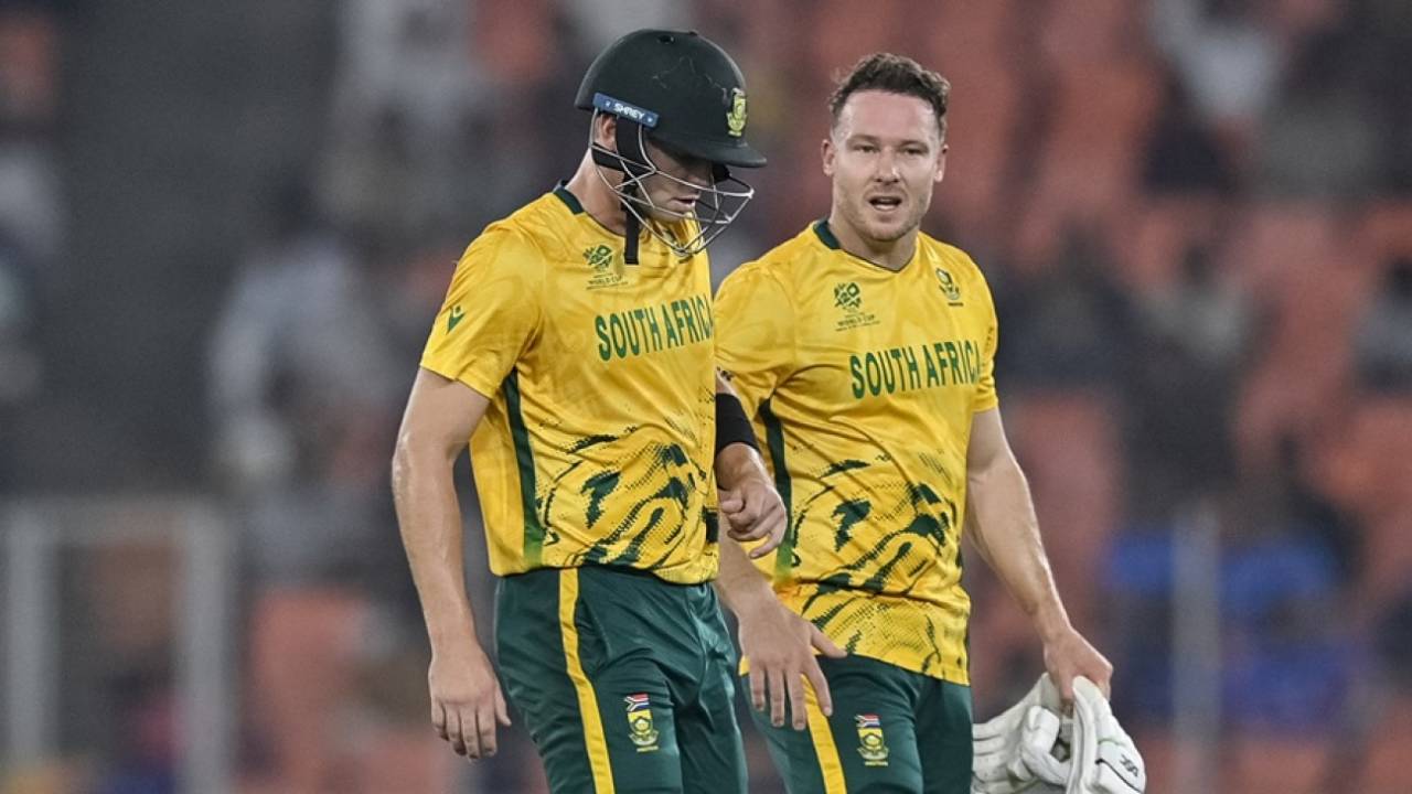 David Miller and Tristan Stubbs walk off after an unbroken 75-run stand, South Africa vs Canada, Men's T20 World Cup, Ahmedabad, February 9, 2026