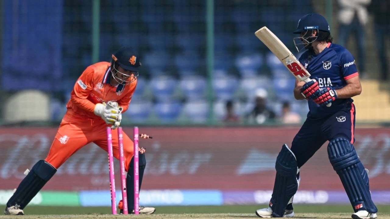 Louren Steenkamp is out stumped off Aryan Dutt, Namibia vs Netherlands, T20 World Cup, Delhi, February 10, 2026