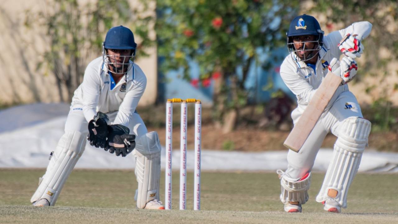 Sudip Kumar Gharami pushes through the off side, Bengal vs Andhra, quarter-final, day 2, Kalyani, Ranji Trophy, February 7, 2026