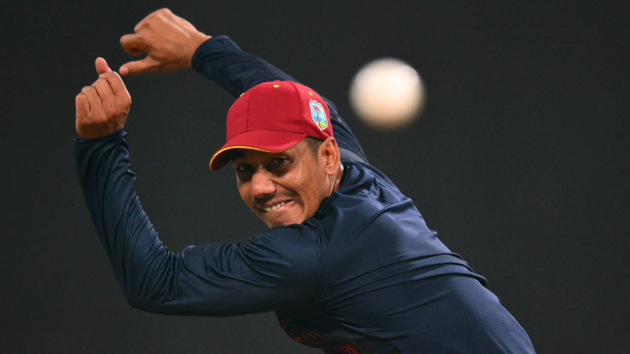 Gudakesh Motie sends one down in the nets, Mumbai, February 10, 2026