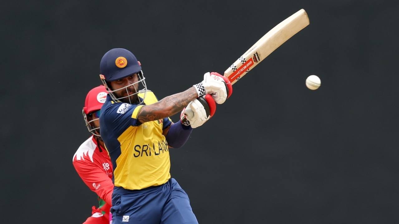 Kusal Mendis swings the ball away to the leg side, Sri Lanka vs Oman, T20 World Cup, Pallekele, February 12, 2026