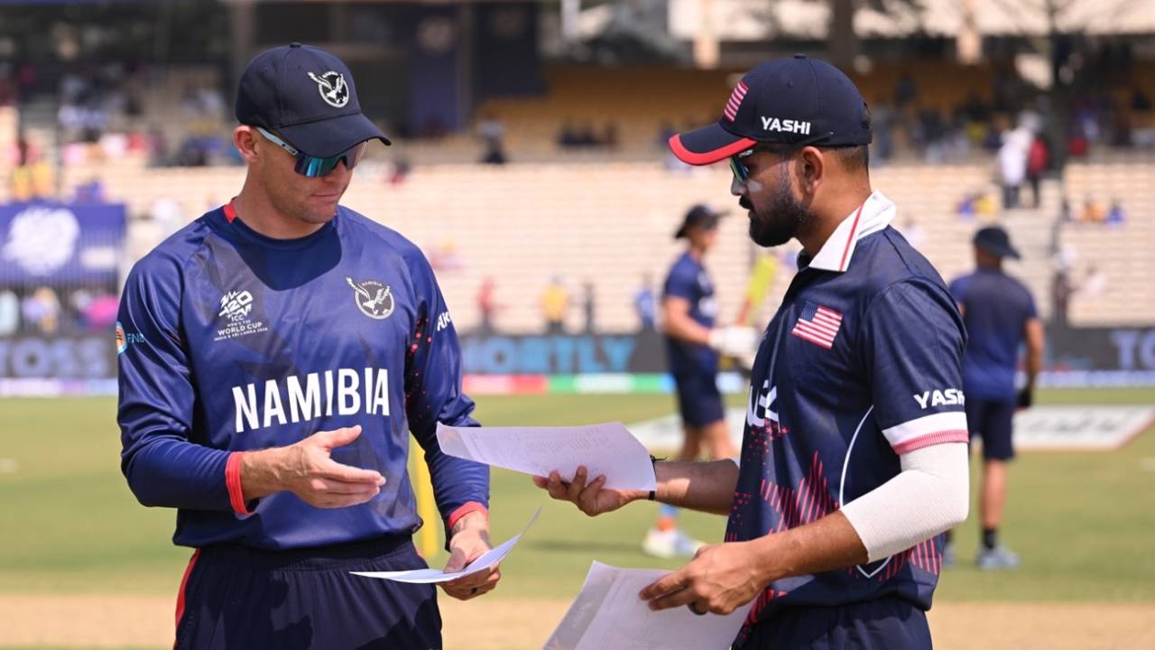 Monank Patel and Gerhard Erasmus at the toss, Namibia vs USA, T20 World Cup, Chennai, February 15, 2026