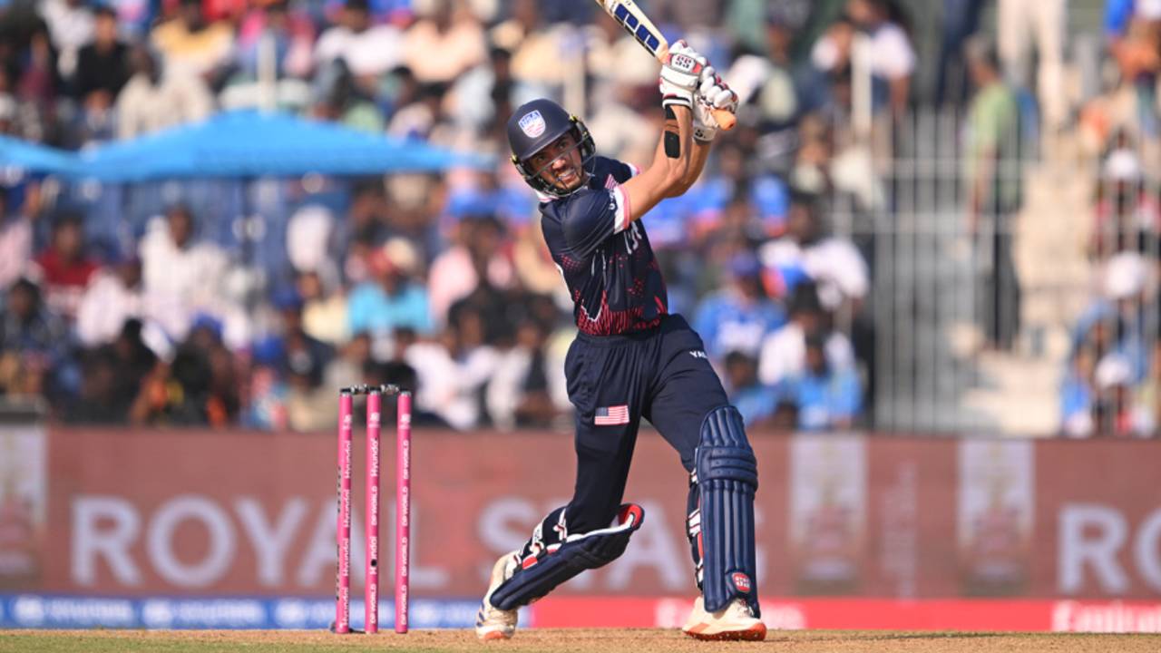 Sanjay Krishnamurthi launches over mid-off, Namibia vs USA, T20 World Cup, Chennai, February 15, 2026