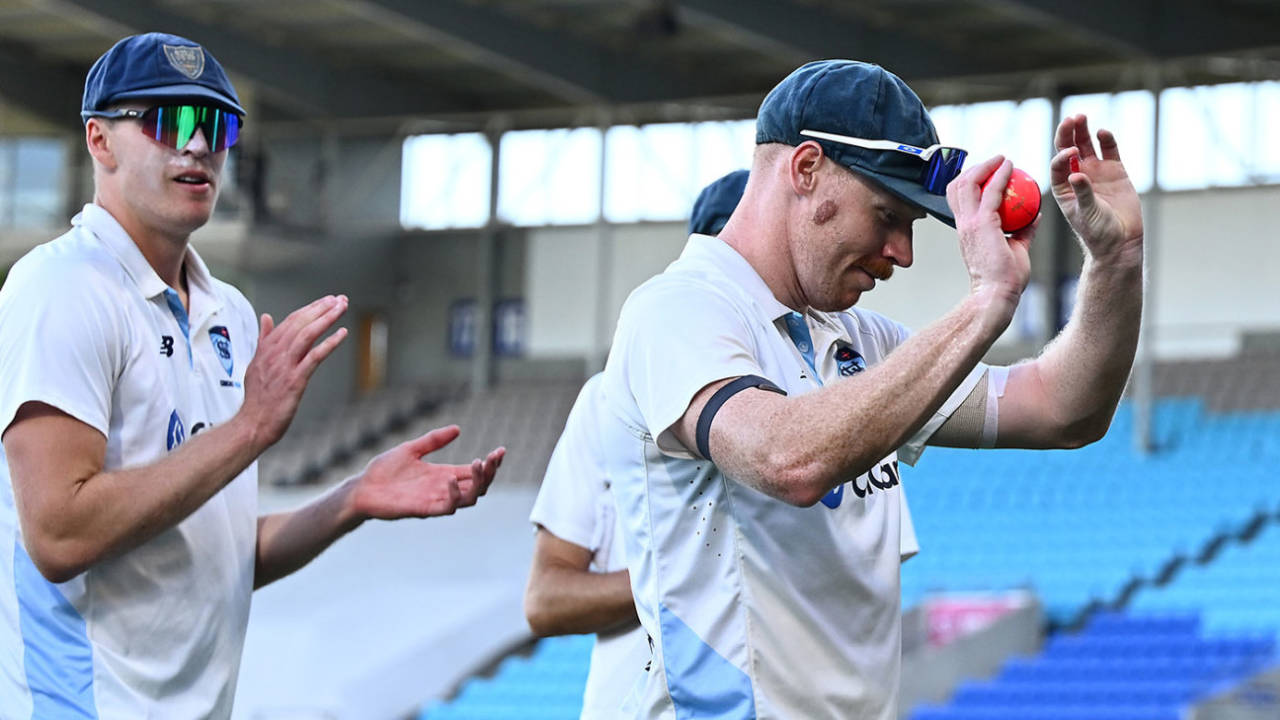 Liam Hatcher walks off after a career-best 5 for 51, Tasmania vs New South Wales, Sheffield Shield, Hobart, February 16, 2026