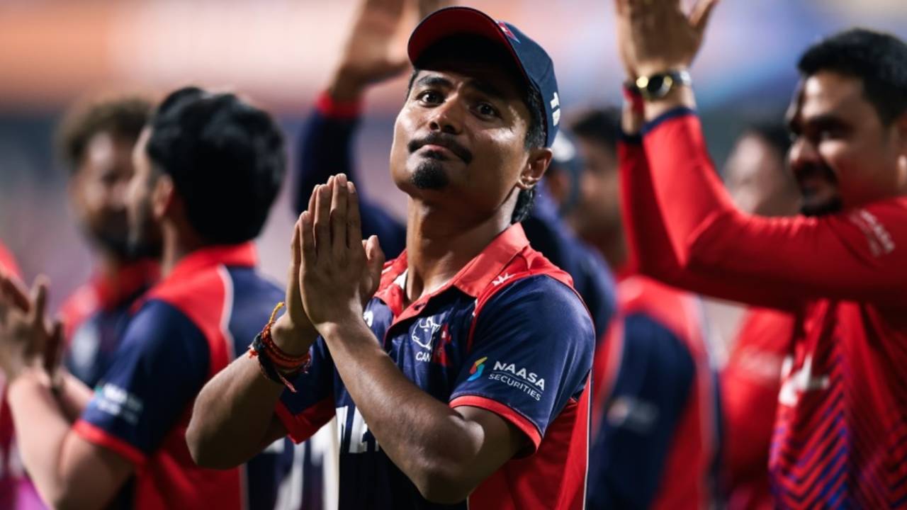 Rohit Paudel leads the Nepal team on a lap around the Wankhede, Scotland vs Nepal, T20 World Cup, Mumbai, February 17, 2026 