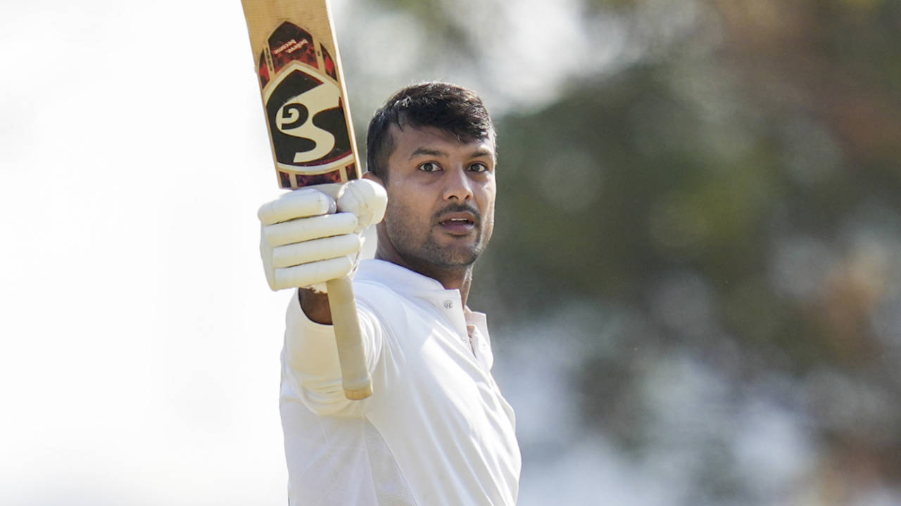 Mayank Agarwal celebrates his century, Jammu & Kashmir vs Karnataka, Ranji Trophy final, Hubballi, 3rd day, February 26, 2026