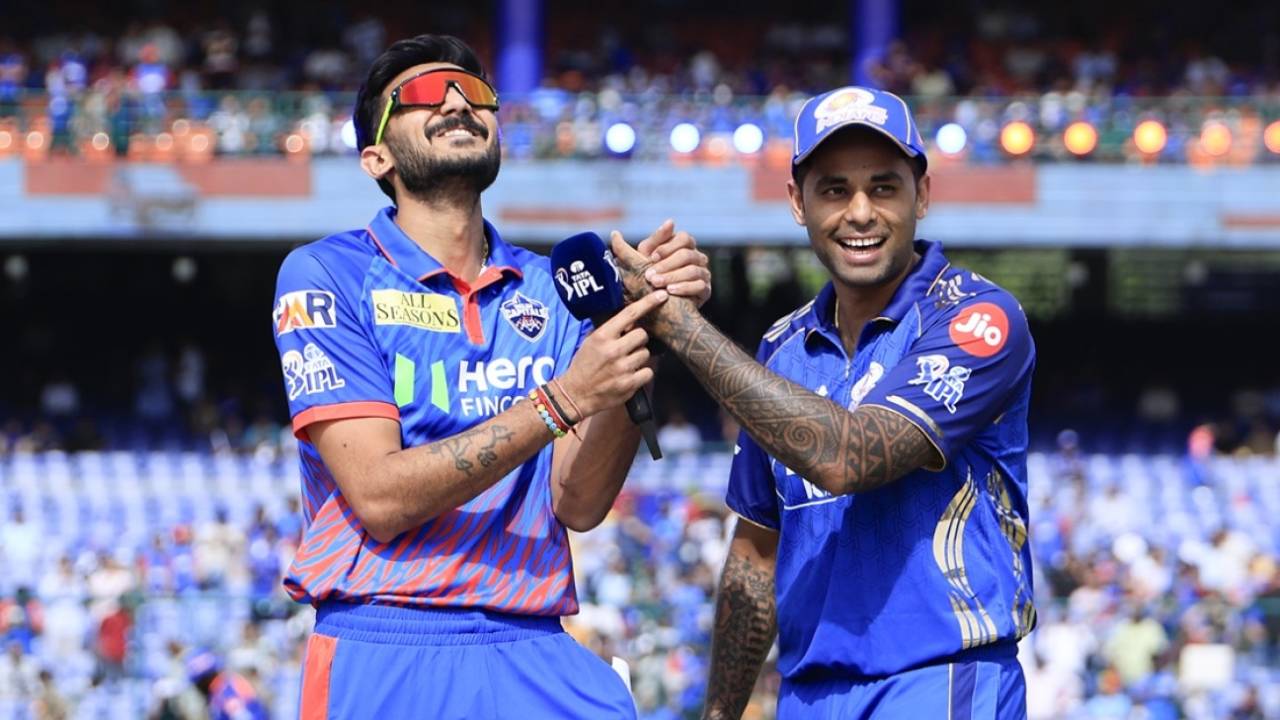 Suryakumar Yadav walked out for the toss with Axar Patel in Hardik Pandya's absence, Delhi Capitals vs Mumbai Indians, IPL, New Delhi, April 4, 2026