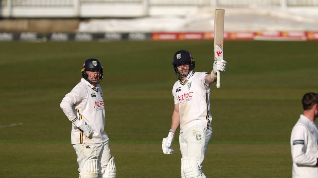 Matthew Potts celebrates his fifty, Day 2, Durham vs Lancashire, Chester-le-Street, April 25, 2026