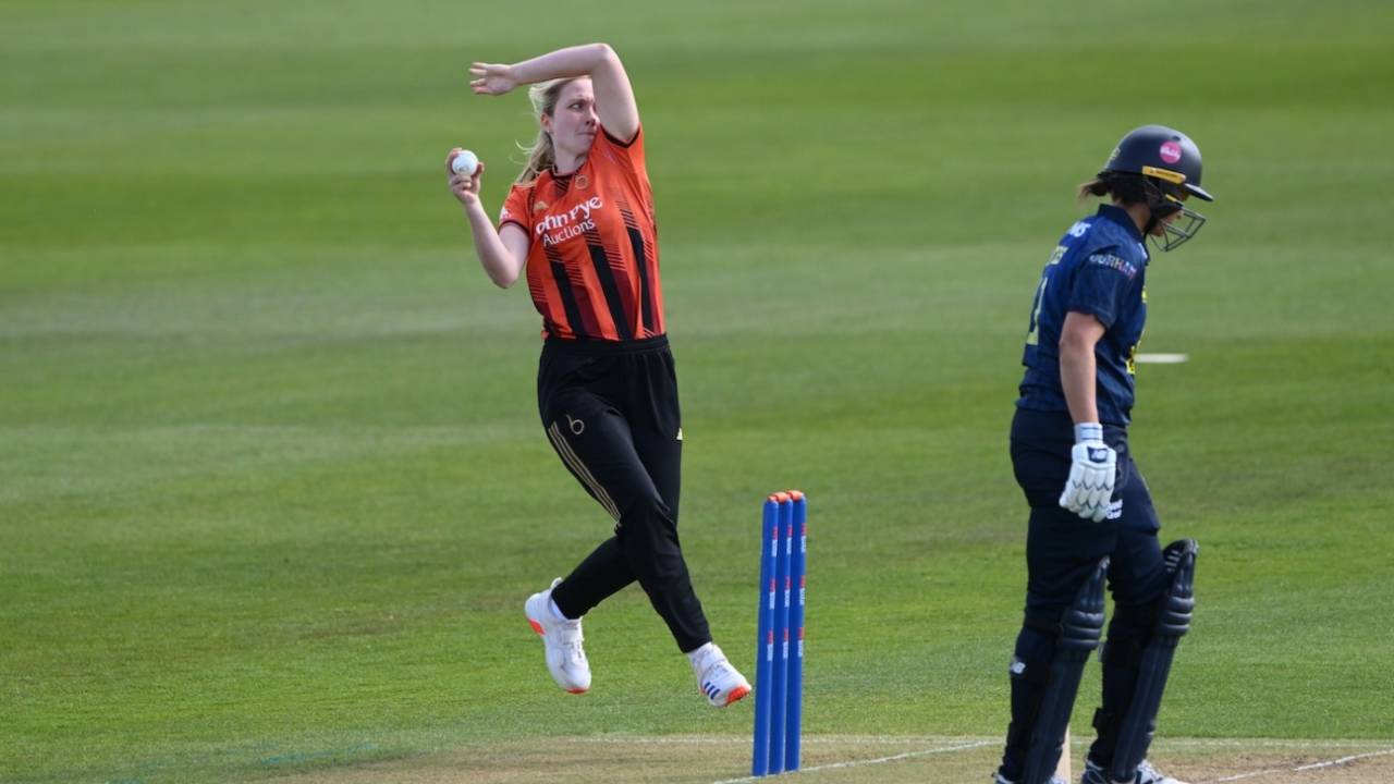 Charley Phillips bowls against Durham, Durham vs The Blaze, MetroBank One Day Cup, Chester-le-street, April 27, 2025