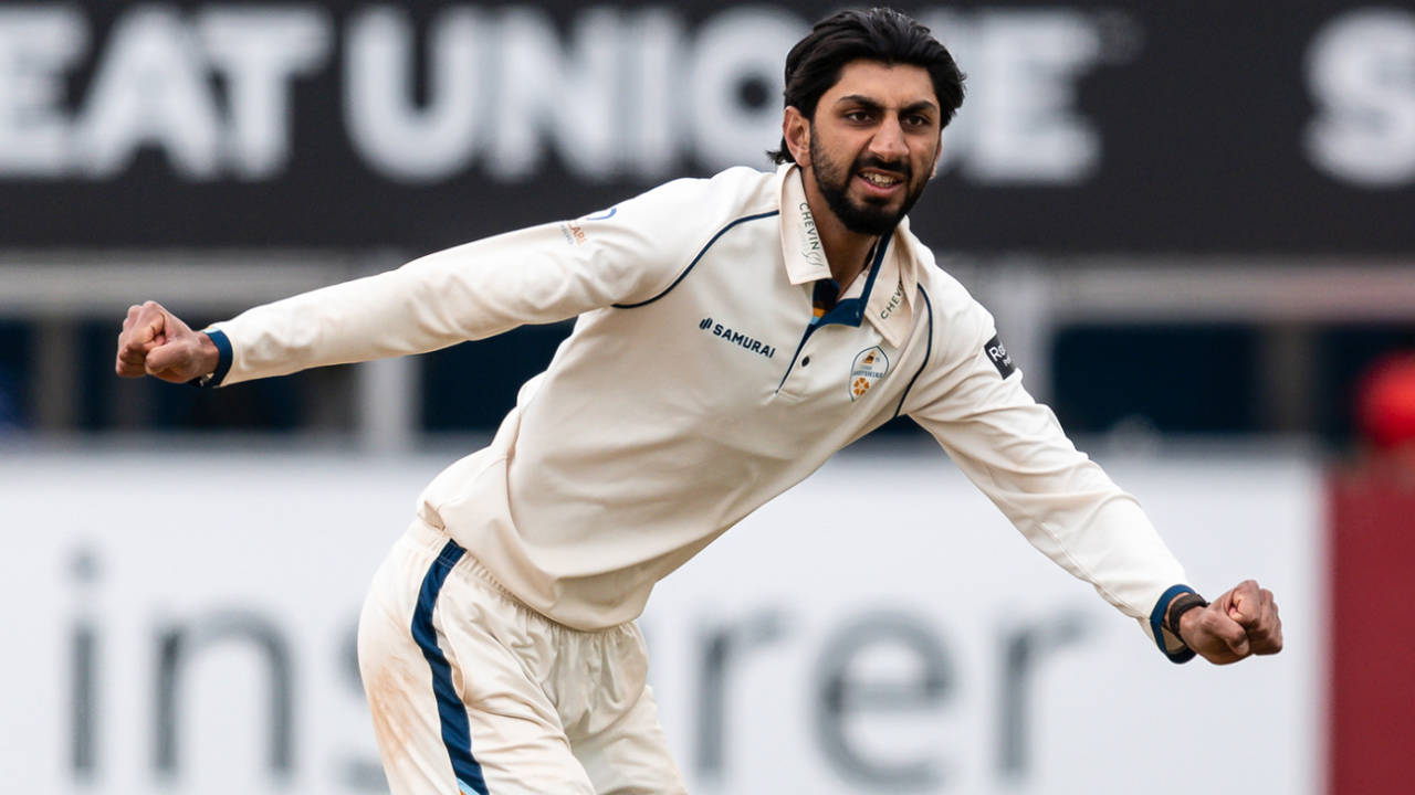Shoaib Bashir chipped out important wickets, Derbyshire vs Northamptonshire, County Championship, Division Two, Derby, May 11, 2026