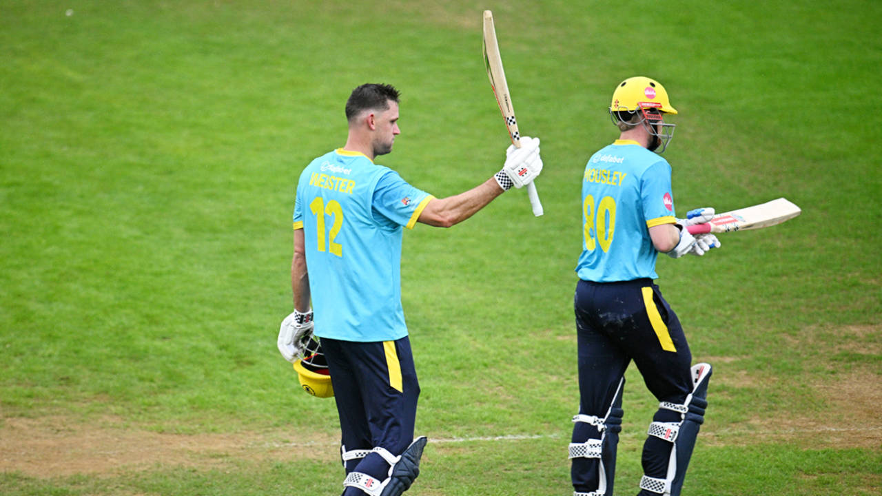 Beau Webster celebrates his maiden T20 hundred, Somerset vs Warwickshire, Men's T20 Blast, Taunton, June 7, 2026
