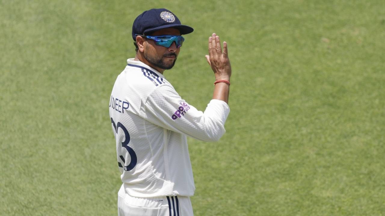 Kuldeep Yadav looks on, India vs Afghanistan, Only Test, 3rd day, New Chandigarh, June 8, 2026