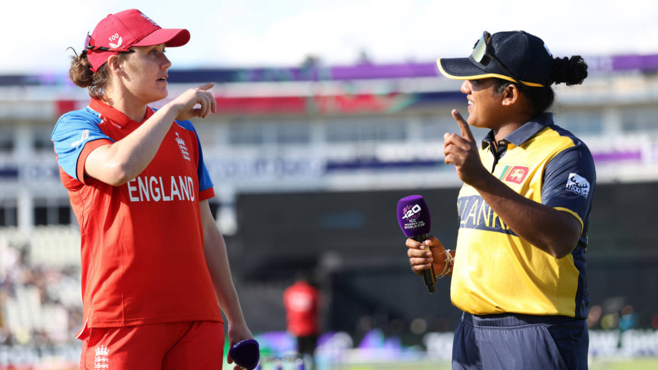 Nat Sciver-Brunt and Chamari Athapaththu have a chat at the toss, England vs Sri Lanka, Women's T20 World Cup 2026, Birmingham, June 12, 2026