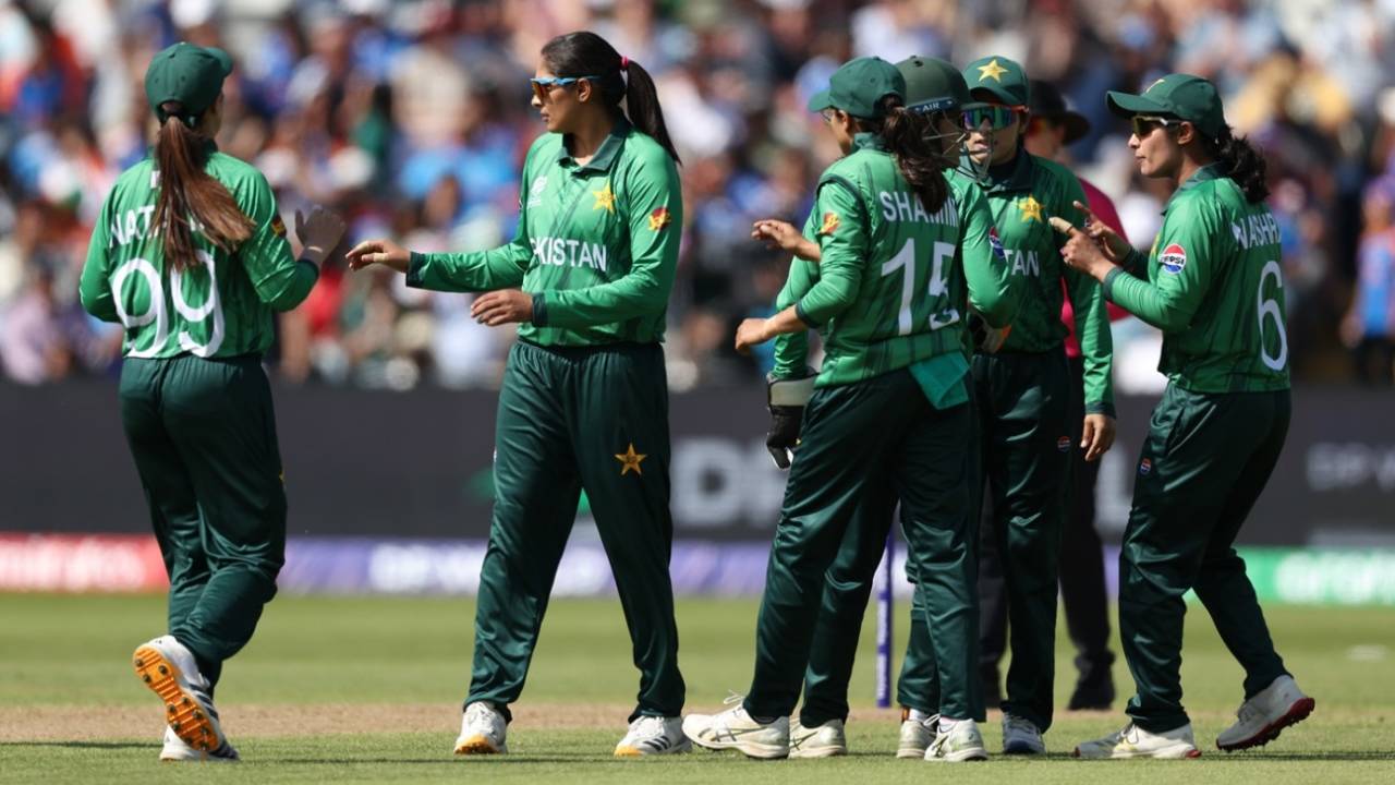 Sadiq Iqbal celebrates a wicket with her team-mates, India vs Pakistan, Women's T20 World Cup 2026, Birmingham, June 14, 2026