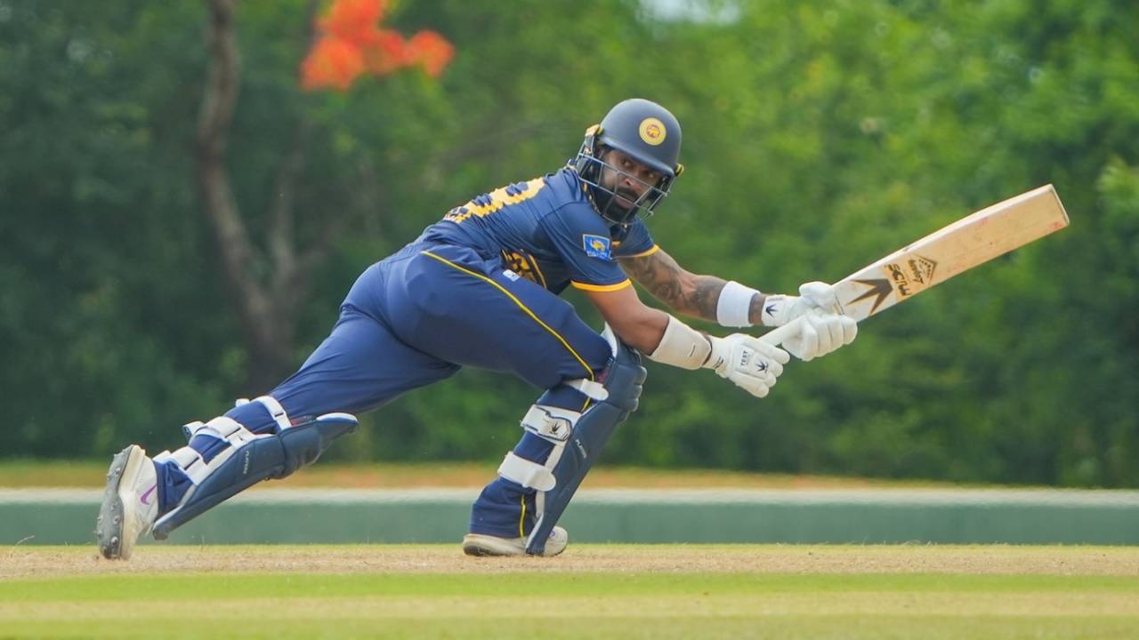 Niroshan Dickwella plays the ball fine, Sri Lanka A vs Afghanistan A, 3rd match, One-day tri-series, Dambulla, June 13, 2026