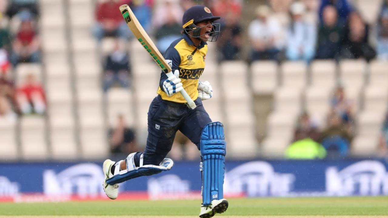 Nilakshika Silva celebrates Sri Lanka's famous win, New Zealand vs Sri Lanka, Women's T20 World Cup, Southampton, June 16, 2026