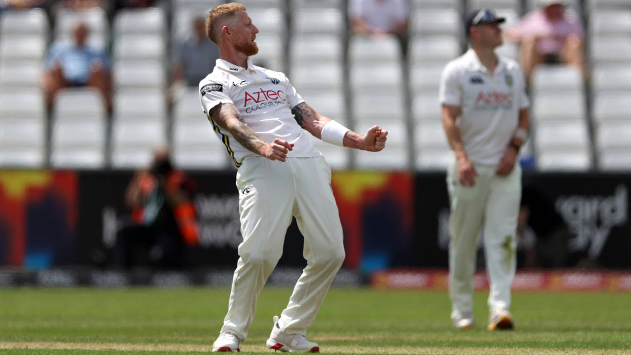Ben Stokes watches on in his follow through, Durham vs Northamptonshire, Chester-le-Street. County Championship, Division Two, June 19, 2026