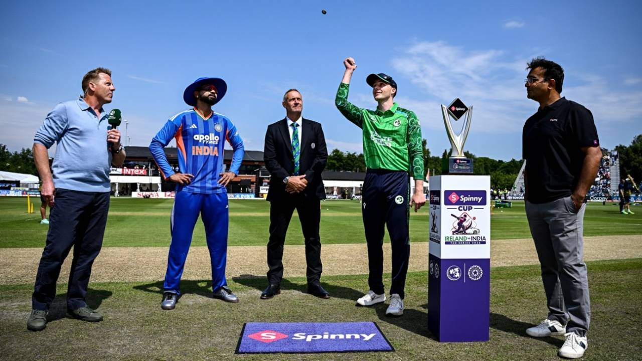 New skippers Shreyas Iyer and Lorcan Tucker at the toss, Ireland vs India, 1st men's T20I, Belfast, June 26, 2026