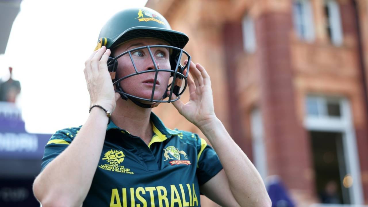 Beth Mooney prepares to bat in Australia's chase, England vs Australia, T20 World Cup final, Lord's, London, July 5, 2026