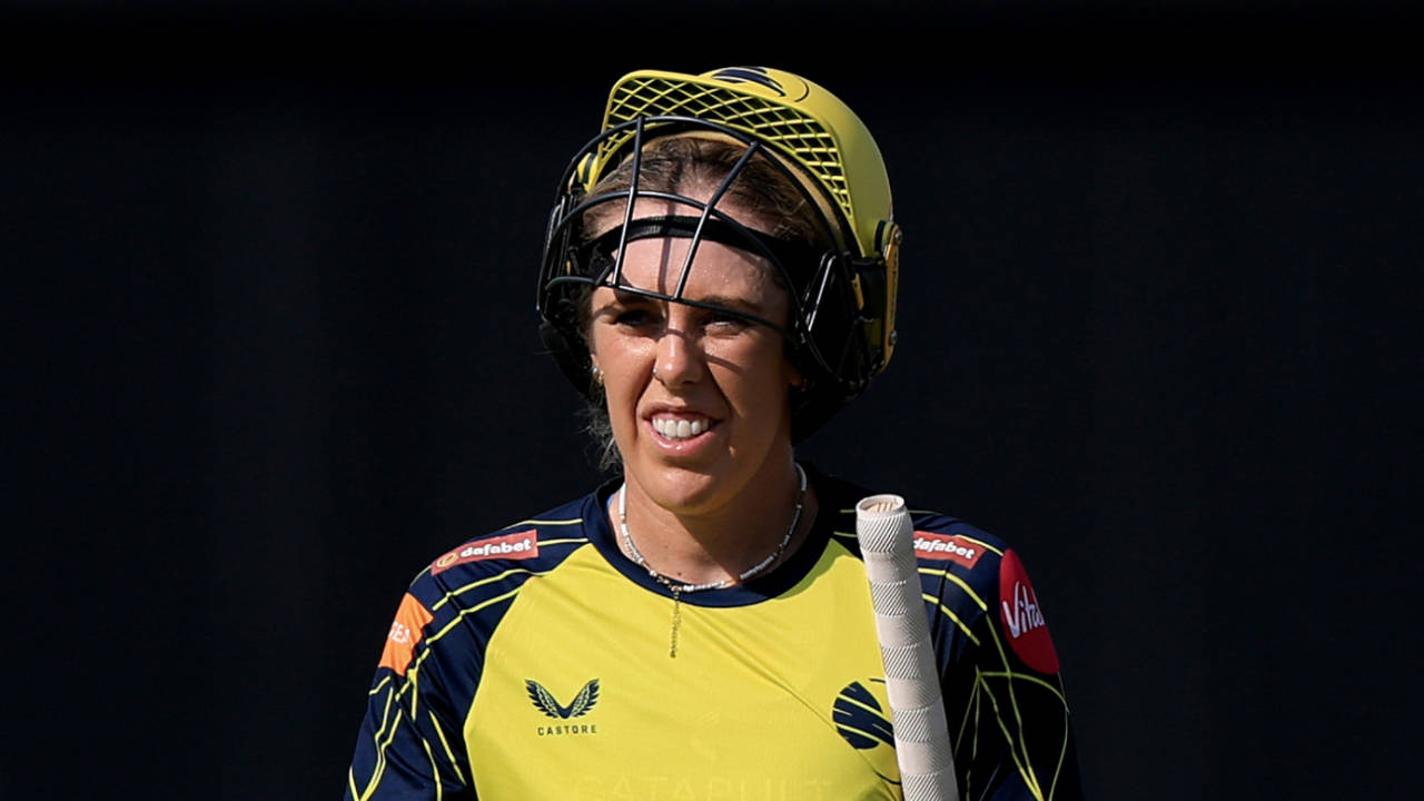 Georgia Adams pauses for breath during her half-century, Warwickshire vs Hampshire, Women's T20 Blast, Edgbaston, July 10, 2026
