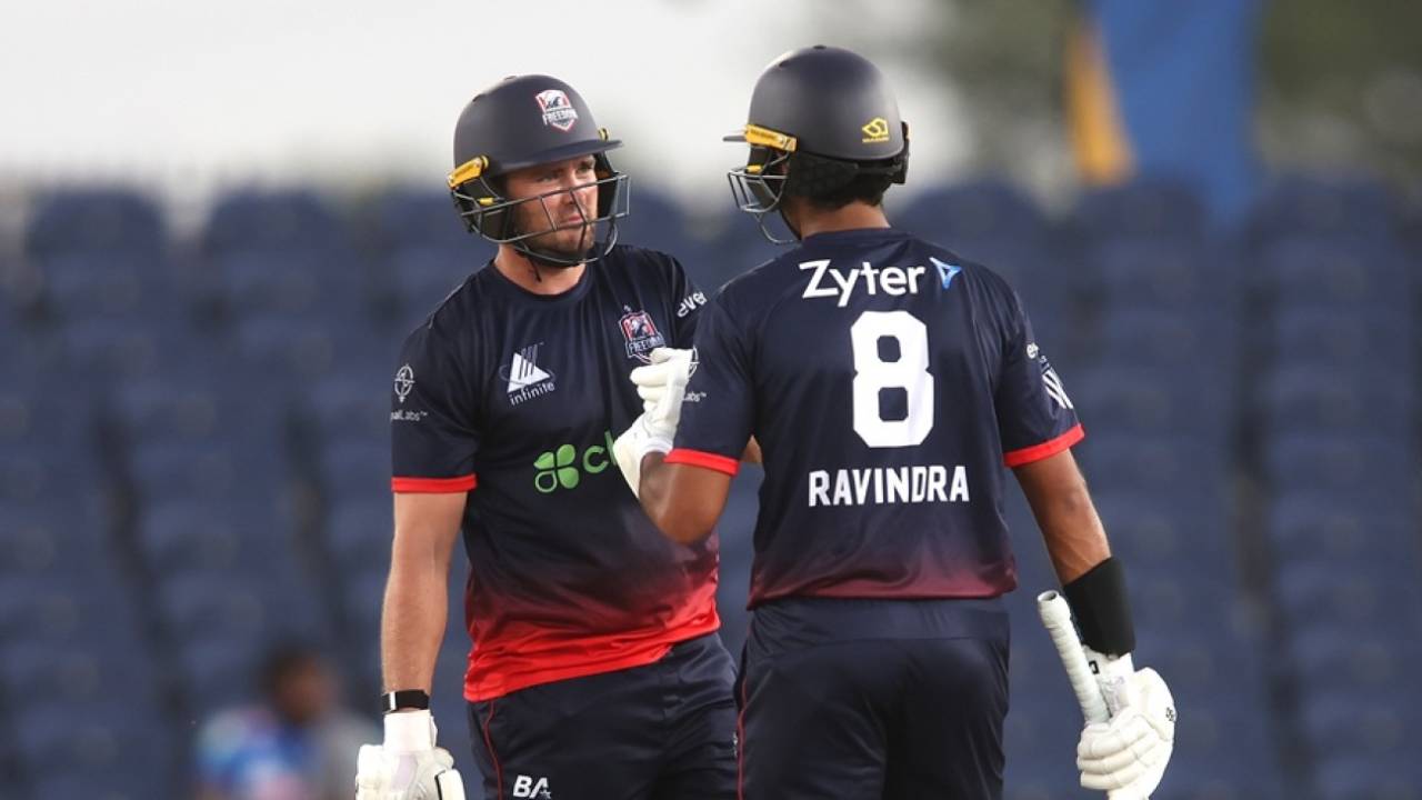 Andries Gous and Rachin Ravindra added 116 runs for the third wicket, MI New York vs Washington Freedom, MLC 2026, Dallas, July 13, 2026