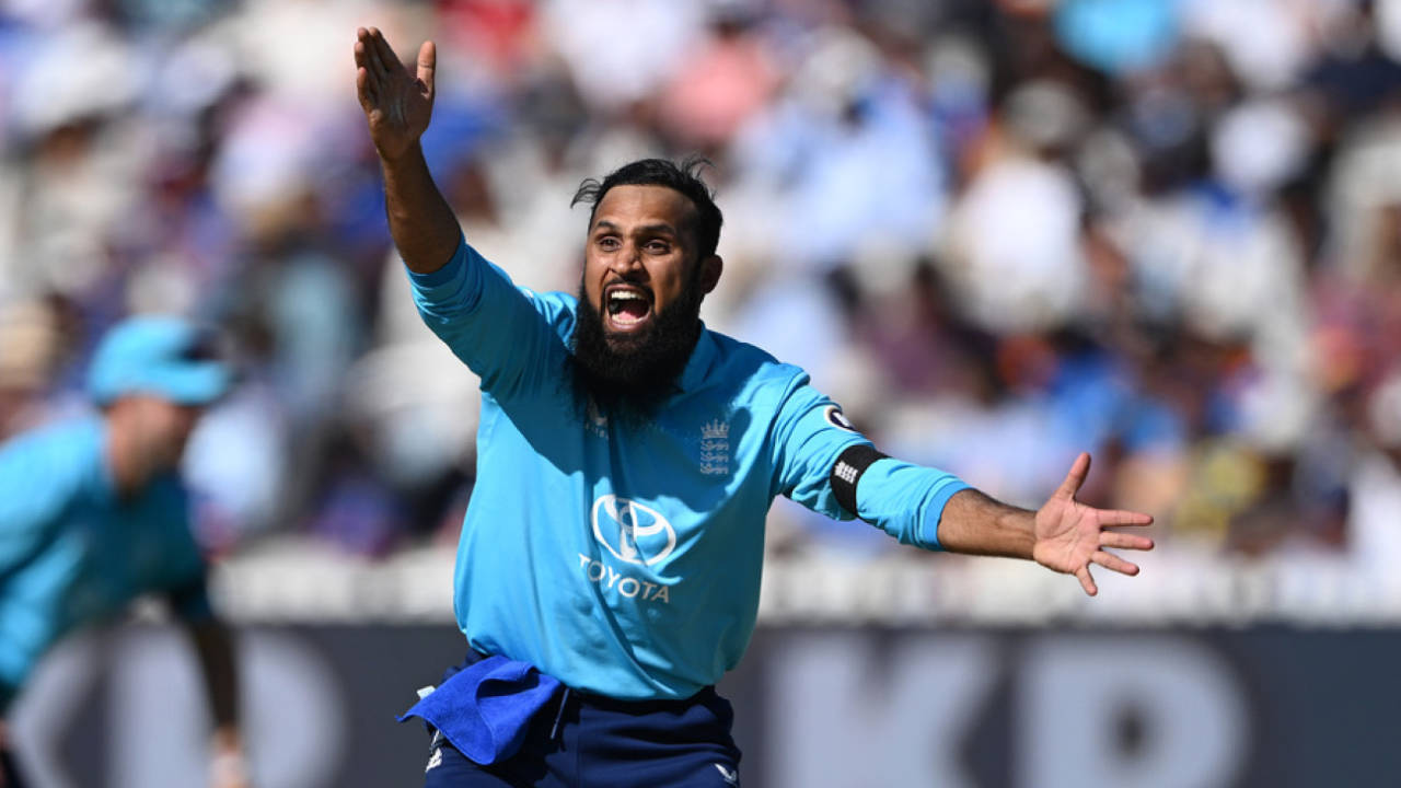 Adil Rashid appeals for his first wicket of the series, England vs India, 3rd ODI, Lord's, London, July 19, 2026